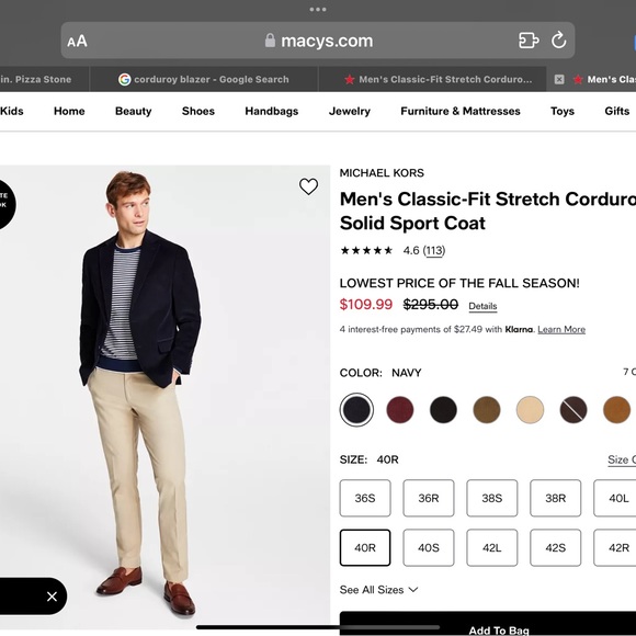 NWT Michael Kors Cordoroy Blazer - Picture 4 of 4